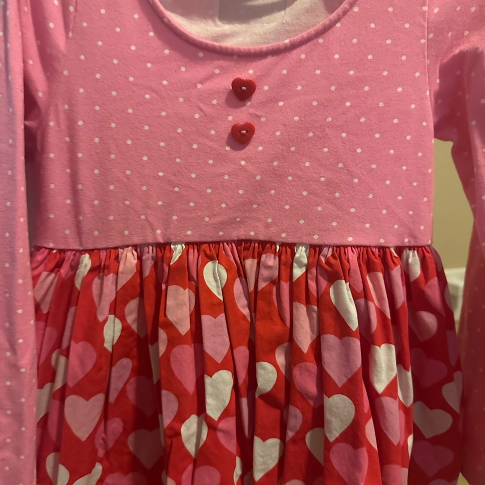 Size 6-7 Eleanor Rose Pink and Red dress with Heart Pattern